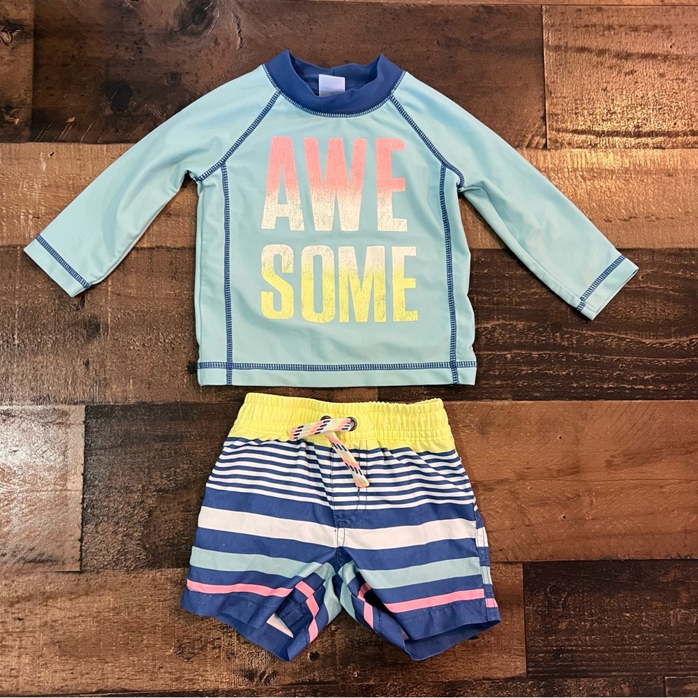 Carters Baby Boy Awesome Swim Top and Shorts (Size 6M)